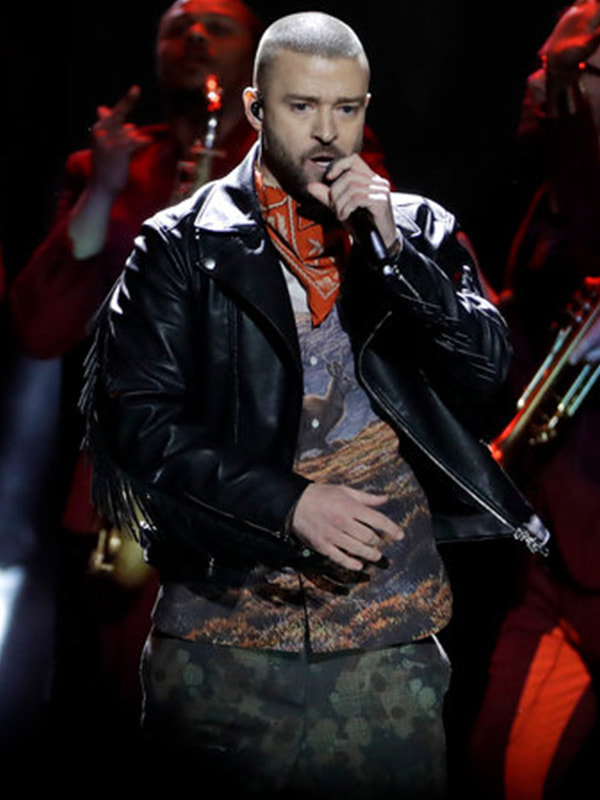 Super Bowl LII Justin Timberlake Black Fringe Leather Jacket